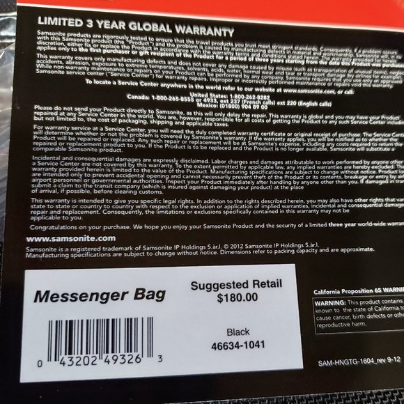 NWT Samsonite Perfect Fit Laptop Computer Messenger Travel Bag Black - Picture 11 of 16